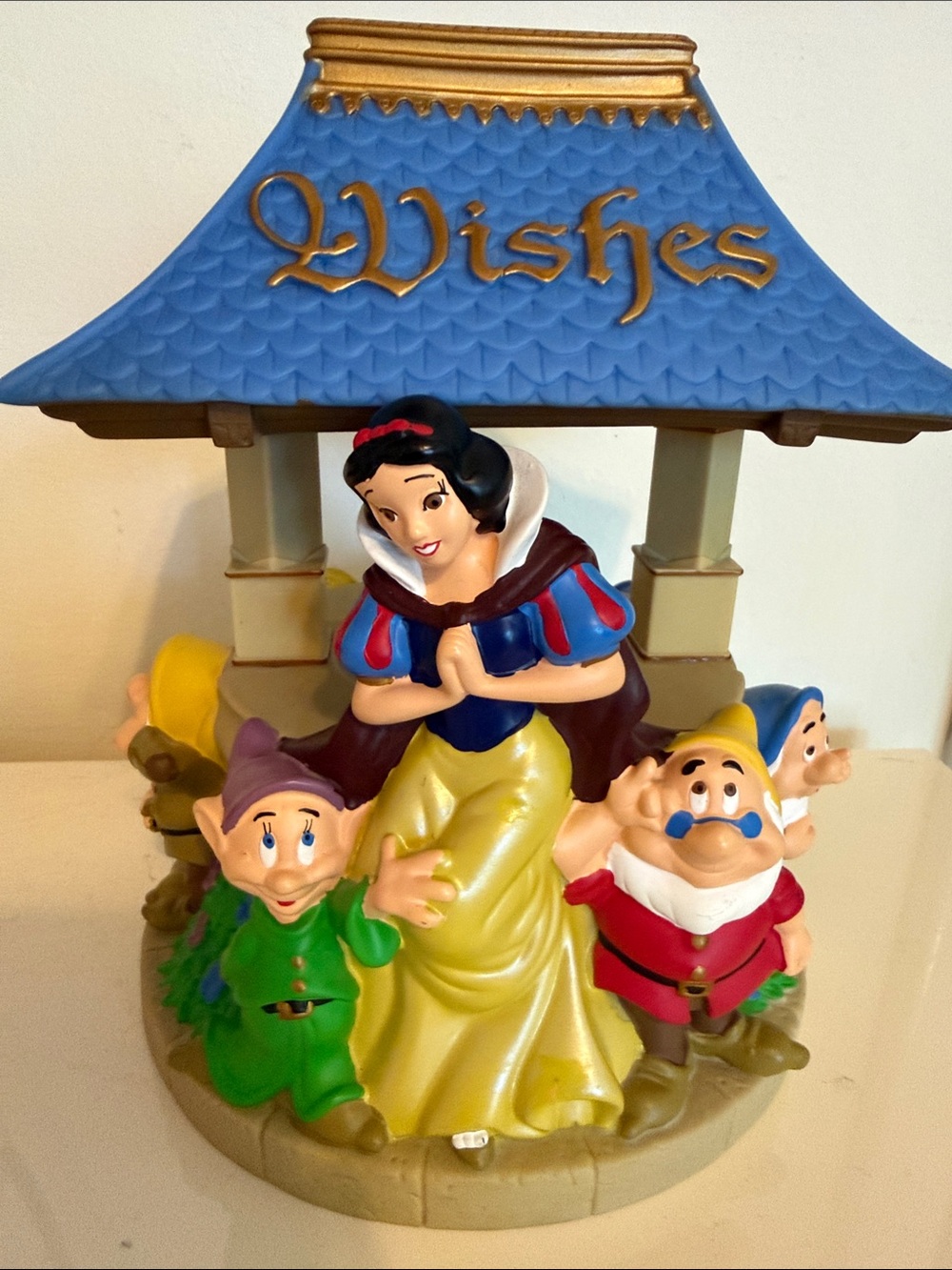 Vintage Disney Snow White 'Wishes' Figurine – Blue, Yellow, Red coin bank